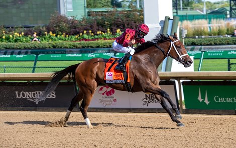 Shedaresthedevil with Florent Geroux wins the Kentucky Oaks (G1) at Churchill Downs, Louisville, KY on September 4, 2020.