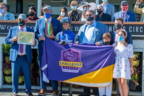 Connections of Sittin On Go with Corey Lanerie after winning the Iroquois Stakes (G2) at Churchill Downs, Louisville, KY on September 5, 2020.