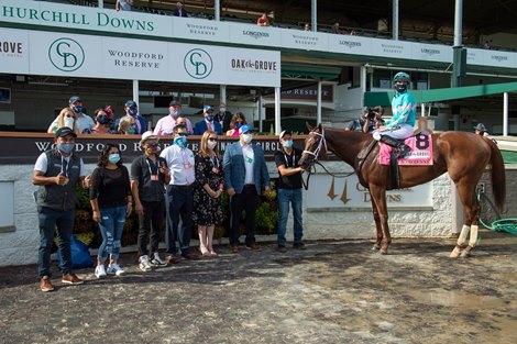 Connections of Monomoy Girl after winning the La Troienne Stakes (G1) at Churchill Downs, Louisville, KY on September 4, 2020. 