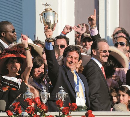 Big Brown Connections, co-owner Paul Pompa Jr. holding trophy<br><br />
Kentucky Derby, undercard stakes, and scenes atChurchill Downs in Louisville, Ky. on May 3, 2008.<br><br />
