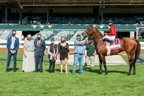Leinster with Luis Saez wins the Woodford Presented by TVA (G2) at Keeneland  on October 3, 2020.