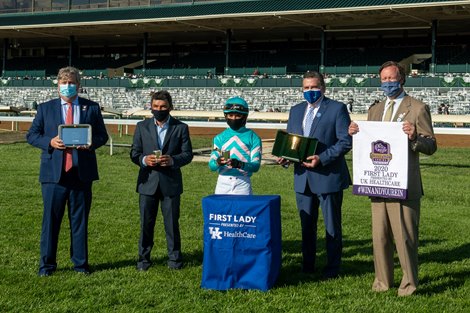Uni with Joel Rosario wins the First Lady (G1) at Keeneland on October 3, 2020.