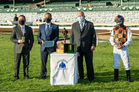Ivar with Joe Talamo wins the Shadwell Turf Mile (G1) at Keeneland on October 3, 2020.