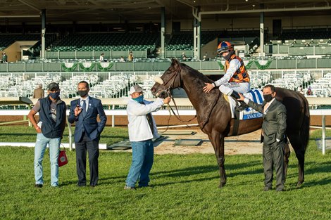 Ivar with Joe Talamo wins the Shadwell Turf Mile (G1) at Keeneland on October 3, 2020.