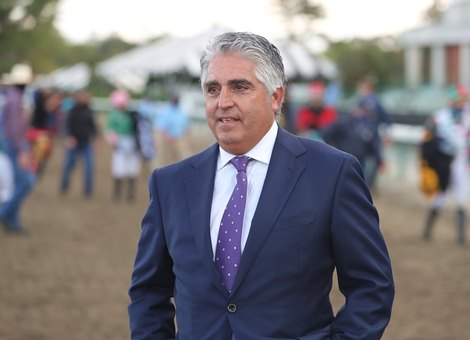 Trainer Gregory Sacco after It Can Be Done #10 won the $150,000 Now Now Now Stakes at Monmouth Park Racetrack in Oceanport, NJ on Sunday October 4, 2020.  Photo By Bill Denver/EQUI-PHOTO.