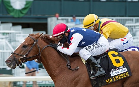 Mr Freeze with Javier Castellano wins the Hagyard Fayette (G2) at Keeneland on October 3, 2020.