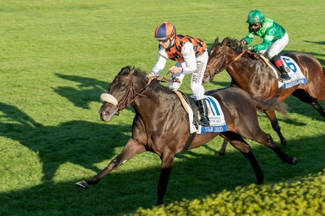 Ivar with Joe Talamo wins the Shadwell Turf Mile (G1) at Keeneland on October 3, 2020.