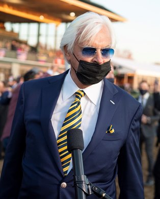 Bob Baffert in the winner’s circle for Authentic with John Velazquez win the Breeders’ Cup Longines Classic at Keeneland in Lexington, Ky. on Nov. 7, 2020.