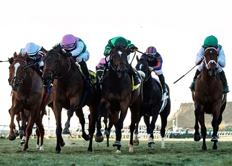 Juddmonte Farms&#39; Viadera and jockey Joel Rosario, second from left, outleg Sharing (Manuel Franco), left, Blowout (Flavien Prat), third from left, and Juliet Foxtrot (Mike Smith), right, to win the Grade I, $300,000 Matriarch Stakes, Sunday, November 29, 2020 at Del Mar Thoroughbred Club, Del Mar CA. &#169; BENOIT PHOTO