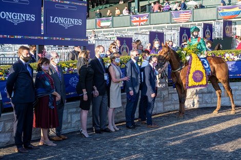 Tarnawa ridden by Colin Keane wins the $2M Breeders’ Cup Turf G1 at Keeneland Race Course Saturday Nov. 7,  2020 in Lexington, KY.  Photo by Skip Dickstein