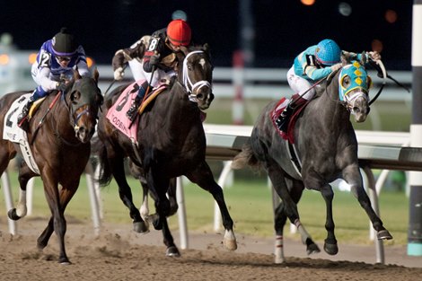 Jockey Kazushi Kimura guides Field Pass to victory in thee $125,000 dollar Ontario Derby.Field Pass is owned by Three Diamonds Farm and trained by Michael Maker. Woodbine/ Michael Burns Photo