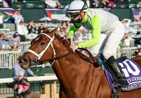 Monomoy Girl with Florent Geroux wins the Breeders’ Cup Distaff at Keeneland in Lexington, Ky. on Nov. 7, 2020.