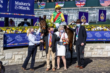 Audarya ridden by Pierre-Charles Boudot wins the $2M Breeders’ Cup Filly and Mare Mile G1 at Keeneland Race Course Saturday Nov. 7,  2020 in Lexington, KY