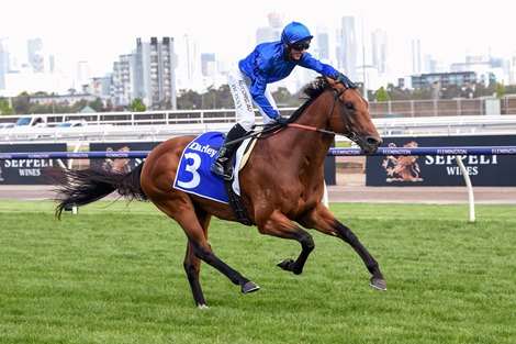 Bivouac ridden by Glen Boss wins the Darley Sprint Classic at Flemington Racecourse on November 07, 2020 in Flemington, Australia. 