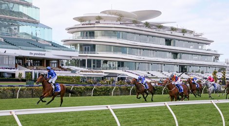 Bivouac ridden by Glen Boss wins the Darley Sprint Classic at Flemington Racecourse on November 07, 2020 in Flemington, Australia. 