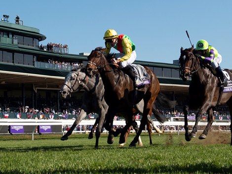 Audarya wins the $2M Breeders’ Cup Filly and Mare Mile G1 at Keeneland Race Course Saturday Nov. 7,  2020 in Lexington, KY.  Photo by Skip Dickstein