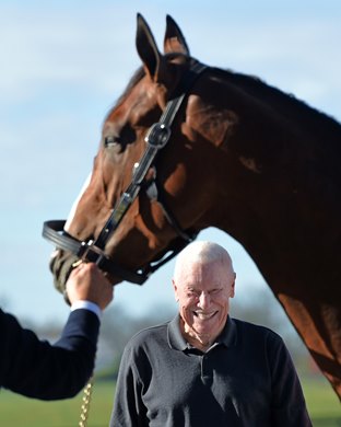 November 9, 2020: Spendthift Farm owner B. Wayne Hughes is all smiles while welcoming home Kentucky Derby and Breeders&#39; Cup winner Authentic...<br><br />
