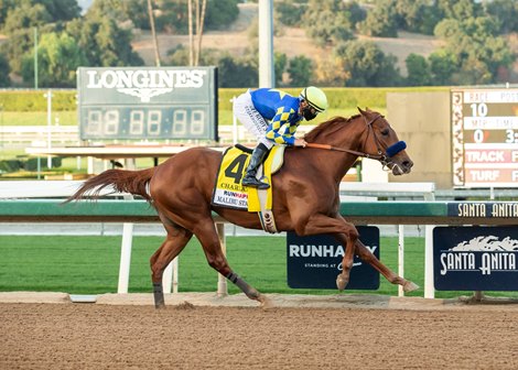 Charlatan and jockey Mike Smith win the Grade I, $300,000 Malibu Stakes, Saturday, December 26, 2020 at Santa Anita Park, Arcadia CA.<br><br />
&#169; BENOIT PHOTO