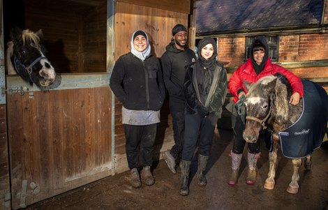 Freedom Tariq otherwise known as Fr33dom the founder of The Urban Equestrian Academy with his students and assistants Salwa Tebai, Saarah Nazir and Shareefa at Scraptoft Hill Farm near Leicester 15.12.20