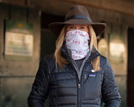Allaire Ryan, in a mask representing the Pompa dispersal through Lane’s End.<br><br />
Keeneland January Sales at Keeneland near Lexington, Ky., on Jan. 13, 2021. 