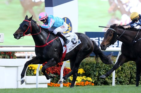 The Frankie Lor-trained Healthy Happy, with Alexis Badel on board, takes the Hong Kong Classic Cup (1800m), the second leg of the Four-Year-Old Classic Series, at Sha Tin Racecourse today