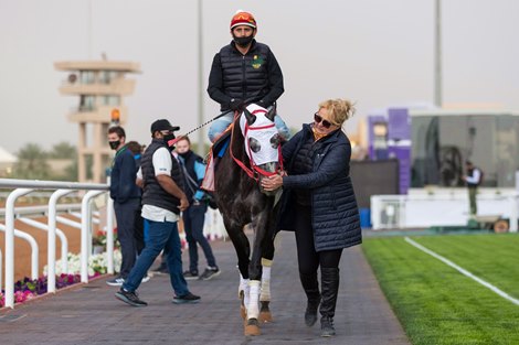 Mirinaque and trainer Maria Munoz - Saudi Cup - Trackwork, February 19, 2021