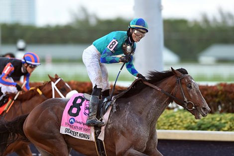 Greatest Honour wins the 2021 Fountain of Youth Stakes at Gulfstream Park