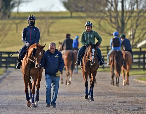 March 22, 2021: Trainer Ignacio Correas IV leads "Walk In Marrakesh" back to his Rice Rd barn, at the Keeneland Training Center...<br>
© Rick Samuels/Keeneland Magazine