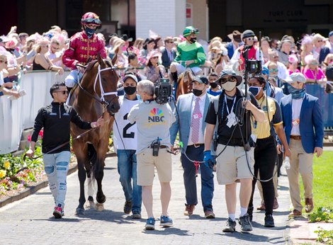 Shedaresthedevil and Florent Geroux at Churchill Downs on April 30, 2021.