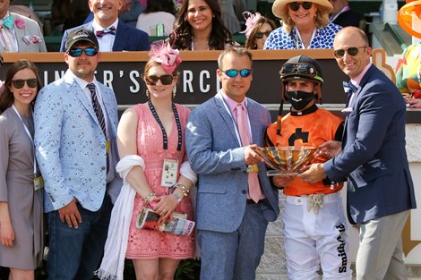 Fast Boat, with Irad Ortiz, Jr. up, wins the Twin Spires Turf Sprint (G2T) at Churchill Downs on April 30, 2021.