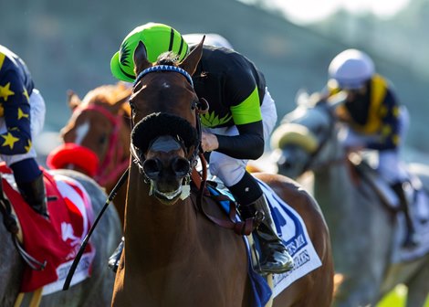 Charmaine&#39;s Mia and jockey Flavien Prat win the G2, $200,000 Royal Heroine Stakes, Saturday, April 3, 2021 at Santa Anita Park, Arcadia CA.