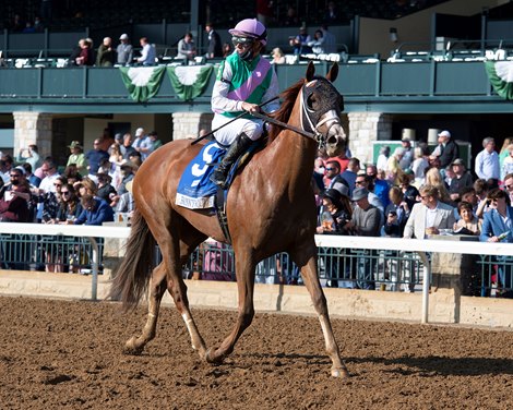 Bonny South with Florent Geroux wins the Baird Doubledogdare (G3) at Keeneland near Lexington, Ky., on April 16, 2021. . 