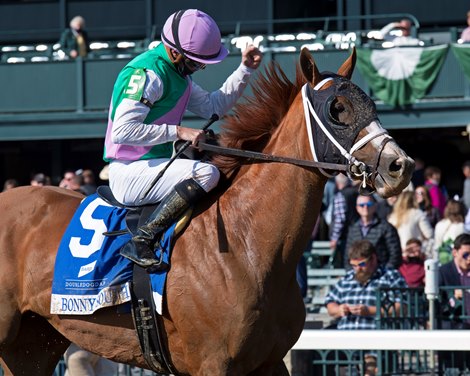 Bonny South with Florent Geroux wins the Baird Doubledogdare (G3) at Keeneland near Lexington, Ky., on April 16, 2021. . 