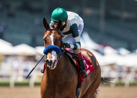 Gamine and jockey John Velazquez win the Grade III, $100,000 Las Flores Stakes, Sunday, April 4, 2021 at Santa Anita Park, Arcadia CA.<br><br />
&#169; BENOIT PHOTO