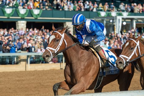 Malathaat wins the Ashland Stakes (G1) at Keeneland on April 3, 2021.