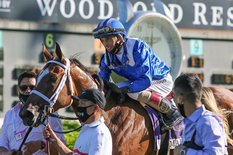 Malathaat, with John Velasquez up, wins the Kentucky Oaks (G1) presented by Longines at Churchill Downs on April 30, 2021.