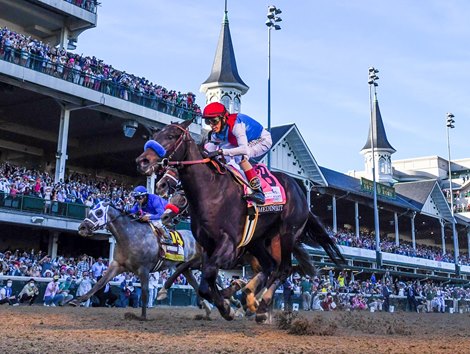 Medina Spirit with jockey John Velazquez aboard wins the 147th running of The Kentucky Derby at Churchill Downs Race Track Saturday May 1, 2021 in Louisville, Kentucky