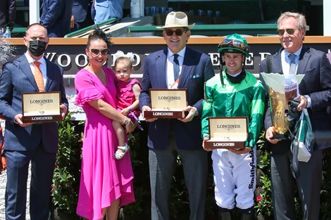 Blowout, with Flavien Prat up, wins the Longines Churchill Distaff Turf Mile (G2T) on May 1, 2021.