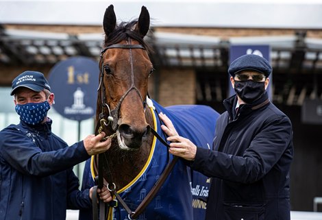 Empress Josephine and Seamie Heffernan after winning the Irish 1,000 Guineas with groom Trevor O’Neill.<br><br />
The Curragh Racecourse<br><br />
Photo: Patrick McCann/Racing Post<br><br />
23.05.2021