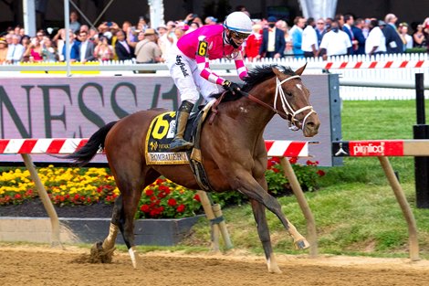 Rombauer with Flavien Prat wins the Preakness (G1) at Pimlico in Baltimore, Maryland on May 15, 2021.
