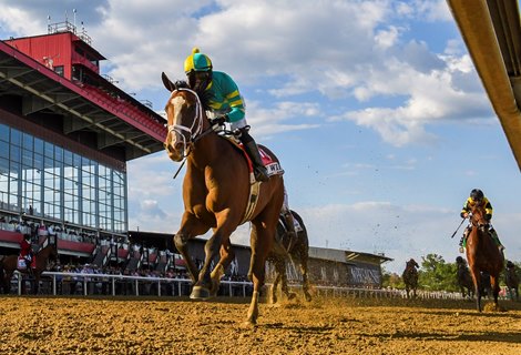 Army Wife with jockey Joel Rosario easily handled the field to win the 97th running of the Black Eyed Susan at Pimlico Race Track Friday  May 14, 2021 in Baltimore, MD