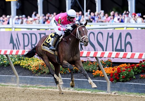 Rombauer with jockey Flavien Prat wins the 146th running of the Preakness Stakes at Pimlico Race Course Saturday  May 15, 2021 in Baltimore, MD. 