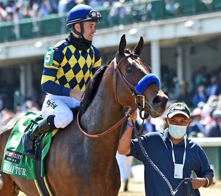 May 1, 2021: Du Jour, Flavien Prat up, is led into the winners' circle after winning the American Turf