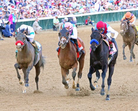 MEDINA SPIRIT<br><br />
The Kentucky Derby G1 - 147th Running<br><br />
Churchill Downs  Louisville, KY<br><br />
May 1, 2021    <br><br />
Race #12<br><br />
Purse $3,000,000<br><br />
1-1/4 Miles  2:01.02<br><br />
Zedan Racing Stables, Owner<br><br />
Bob Baffert, Trainer<br><br />
John Velazquez, Jockey<br><br />
Mandaloun (2nd)<br><br />
Hot Rod Charlie (3rd)<br><br />
$25.20 $12.00 $7.610<br><br />
Order of Finish - 8, 7, 9, 14<br><br />
