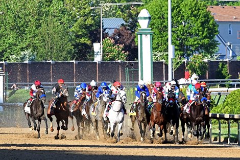 The 19 horse field drives for the first turn in the 147th Kentucky Derby (G1) at Churchill Downs, Saturday, May 1, 2021 in Louisville, KY.  