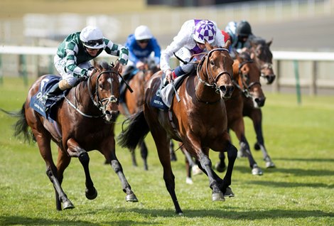 Poetic Flare (Kevin Manning, right) win the 2000 Guineas from third place Lucky Vega<br><br />
Newmarket 1.5.21