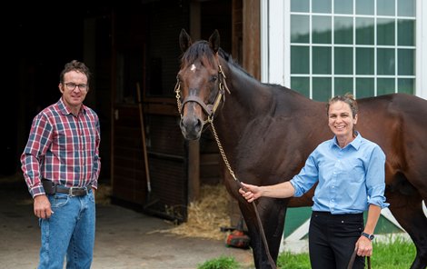 John McMahon with his sister Jane sho hold Central Banker at McMahon Thoroughbred Farm June 11, 2021 in Stillwater, N.Y. . Photo by Skip Dickstein