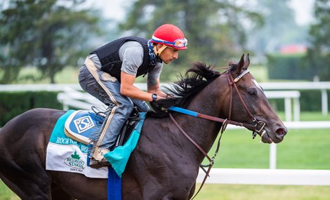 Rock Your World out for exercise on the main track at Belmont Park in preparation for the Belmont Stakes  Thursday June 3, 2021 in Elmont, N.Y. 