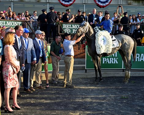 Essential Quality with Luis Saez wins the Belmont Stakes (G1) at Belmont Park on June 5, 2021.