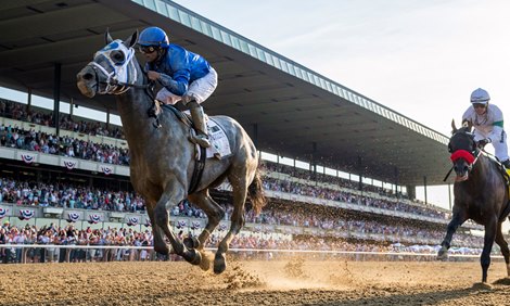Essential Quality with jockey Luis Saez wins the 153rd running of the Belmont Stakes at Belmont Park Saturday June 5, 2021 in Elmont, N.Y.